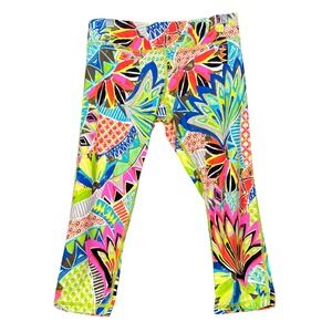 Trina Turk Womens Abstract Floral Capri Leggings Multicolor Size Small